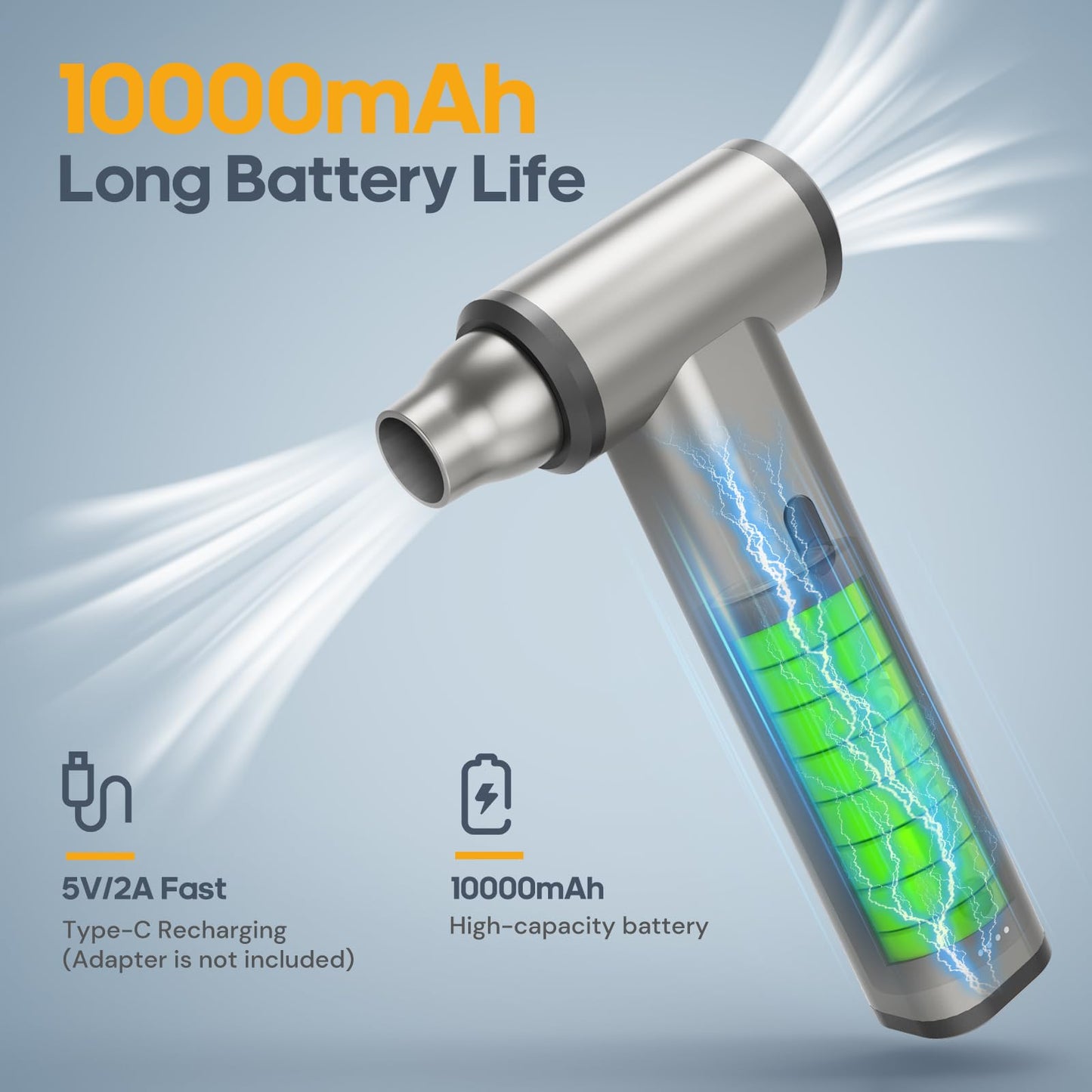 Compressed air Duster - 120000RPM 3 Speeds Electric Air Duster, 7600mAh Battery Cordless Dust Blower for Keyboard Cleaner,Rechargeable Air Blower AIC Can for Office Computers