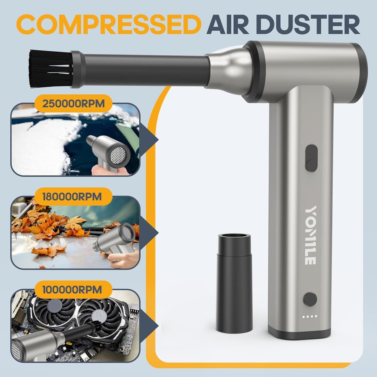 Compressed air Duster - 120000RPM 3 Speeds Electric Air Duster, 7600mAh Battery Cordless Dust Blower for Keyboard Cleaner,Rechargeable Air Blower AIC Can for Office Computers