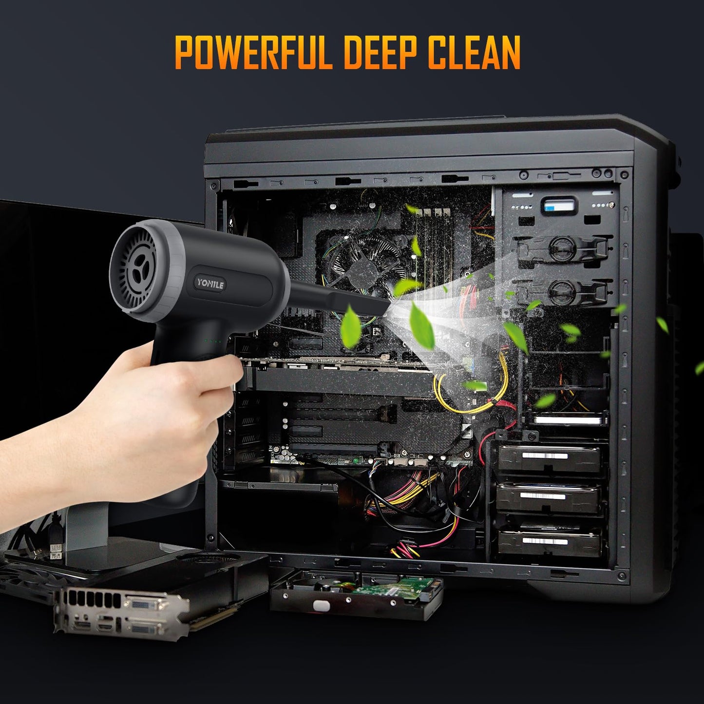 Compressed air Duster - 120000RPM 3 Speeds Electric Air Duster, 7600mAh Battery Cordless Dust Blower for Keyboard Cleaner,Rechargeable Air Blower AIC Can for Office Computers